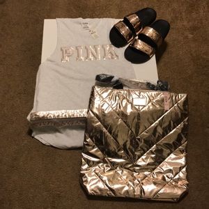 Victoria secret rose gold tote bag